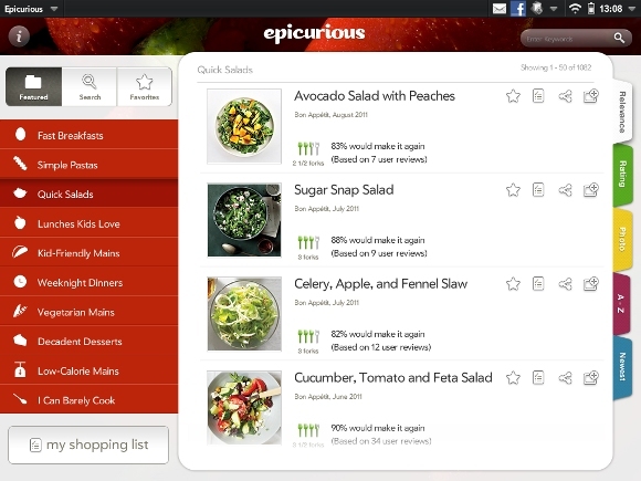 Epicurious: bezmaksas recepšu un iepirkumu saraksta lietotne [iOS, WebOS, Android + More] planšetdatoru quicksalad