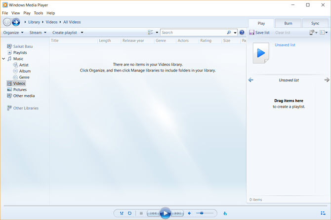 Windows Media Player 12 interfeiss