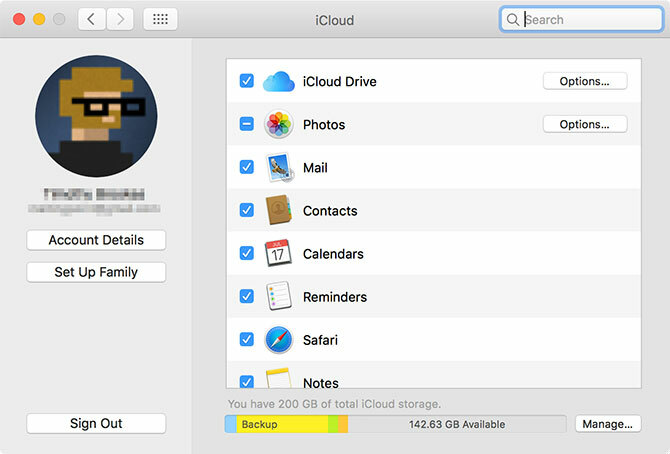 iCloud preferences