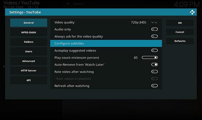 Kā instalēt un izmantot YouTube Kodi papildinājumu - konfigurējiet subtitrus