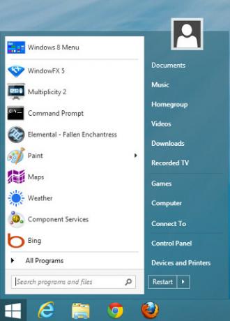 Windows 8 sākuma izvēlne