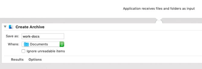 Lietotne Automator, lai izveidotu arhīvu no Mac atlasītajiem failiem