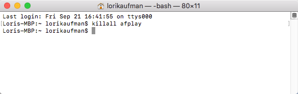 Palaidiet killall komandu afplay uz Mac