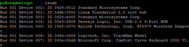 Izmantojiet lsusb, lai uzzinātu par USB ierīcēm, kas savienotas ar Raspberry Pi