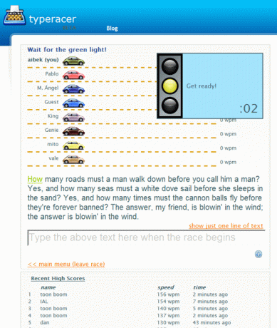 TypeRacer - mašīnrakstīšanas spēle