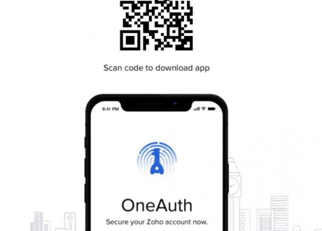 Zoho OneAuth mājas lapas skats