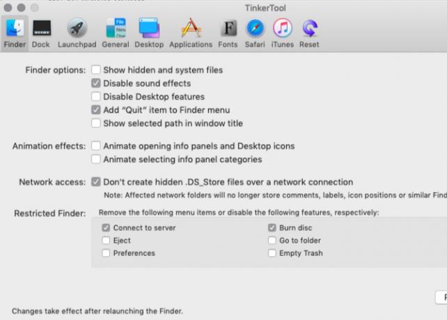 Finder rūts Tinker rīkā MacOS