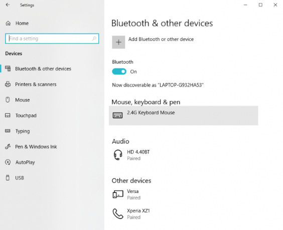 Bluetooth iestatījumi Windows 10