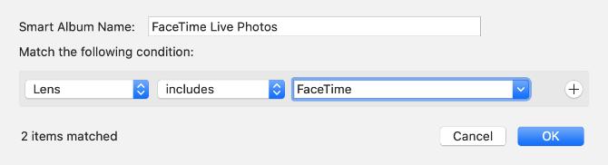 FaceTime Live Photos viedā albuma filtri