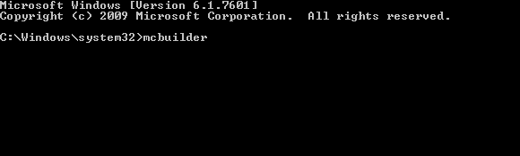 Palaidiet mcbuilder Windows 7 komandu uzvednē