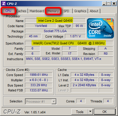 Informācija par CPU-Z sistēmu