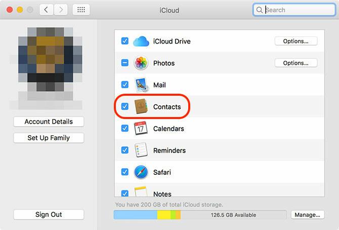 iCloud kontaktpersonas