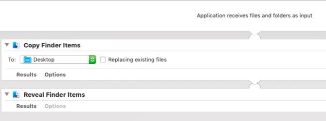 Lietotne Automator, lai atlasītos vienumus kopētu Mac paredzētajā mapē