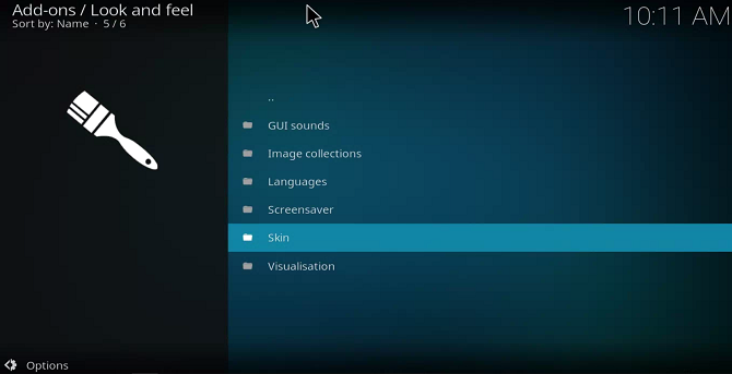 kodi lejupielādēt ādas izvēlni