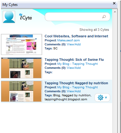iCyte: tveriet Web lapas un iezīmējiet tekstu Flash iCyte sānu joslā