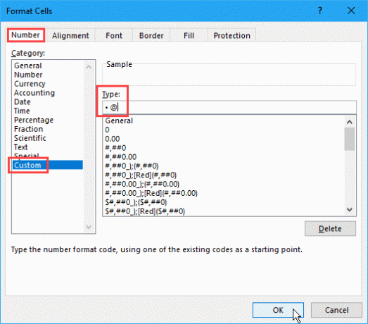 Izveidojiet pielāgotu aizzīmju formātu programmā Excel