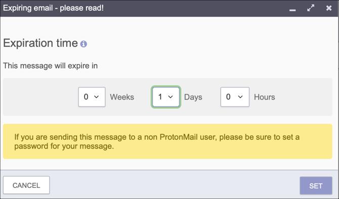 ProtonMail e-pasts, kuram beidzas derīguma termiņš