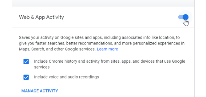 Tīmekļa lietotnes izsekošanas atspējošana pakalpojumā Google aktivitātes