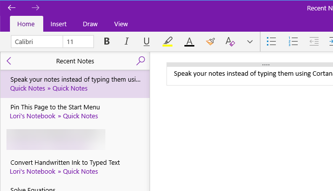 Piezīme tika pievienota pakalpojumam OneNote, izmantojot programmu Cortana