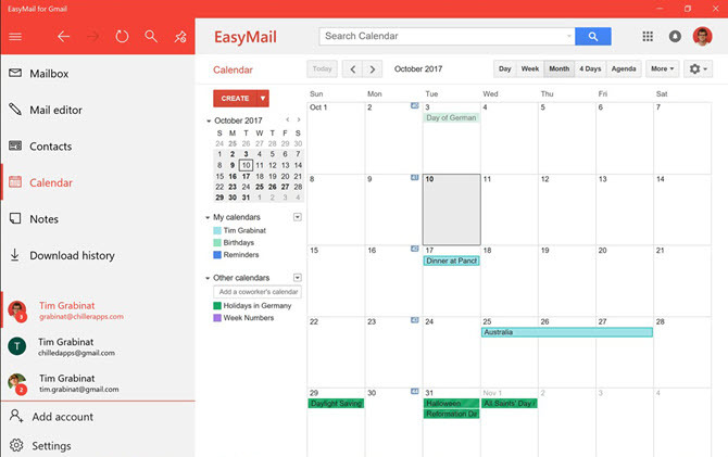 EasyMail Gmail kalendāra skatam