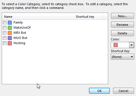 Programmas Outlook nosacītās formatēšanas krāsu kategorijas