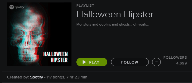 Spotify atskaņošanas saraksts - Halovīni Hipsters