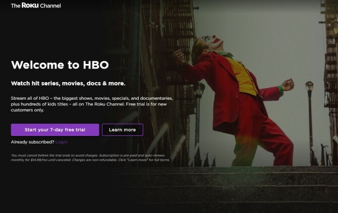 HBO bezmaksas izmēģinājuma Roku kanāls