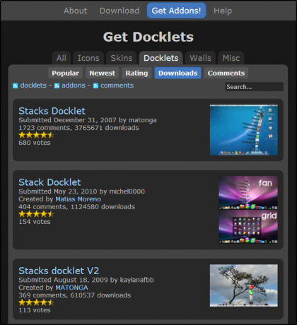 RocketDock + Stacks Docklet: ne tikai doks, bet arī pilnīgs darbvirsmas organizācijas risinājums [Windows] RocketDock Addons Stacks Docklet 2 nav pārlūka