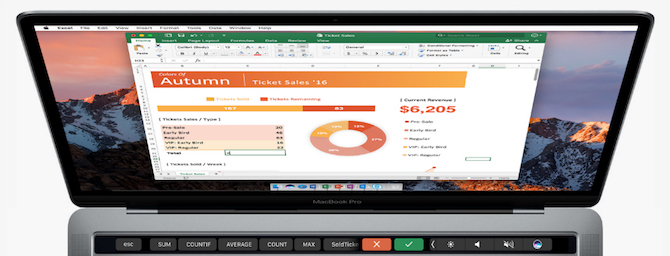 Microsoft Office Excel MacBook Pro skārienjosla