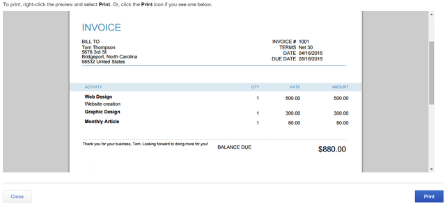5 QuickBooks Online - rēķina priekšskatījums