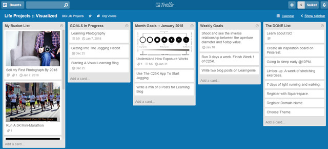 Trello - vizualizēt mērķus