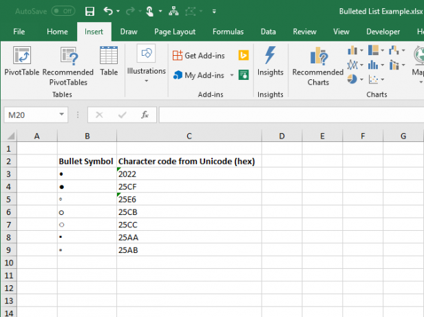 Aizzīmju simboli un rakstzīmju kodi hex formātā Excel