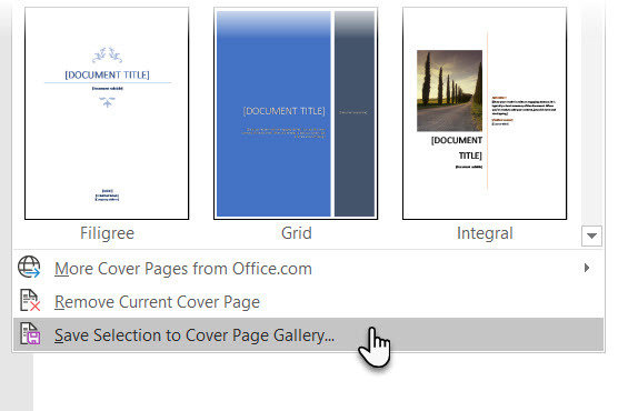 Saglabājiet titullapu Microsoft Word galerijā