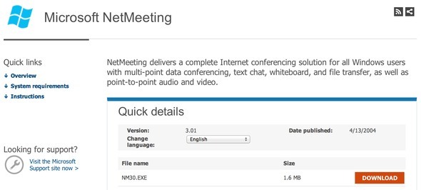 Es iesaku jums savu cepuri, Microsoft NetMeeting downloadnetmeet