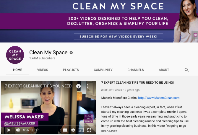 Clean My Space ir viens no labākajiem YouTube kanāliem māju tīrīšanai un organizēšanai