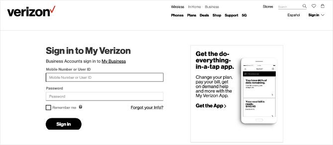 Verizon mājas lapas reklāmkarogs