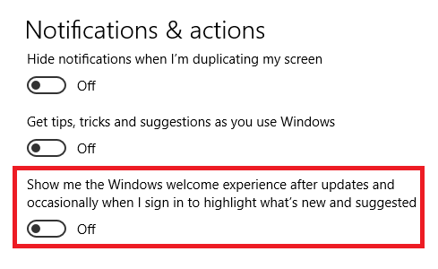 Kā atspējot lapu “Windows Welcome Welcome” Windows 10 Windows pieredzes lapas iestatījumos