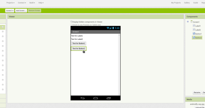 android izveidot lietotnes appinventor screen1 logrīkus