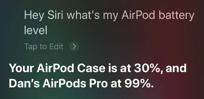 Siri nolasa AirPods akumulatora procentuālo daudzumu