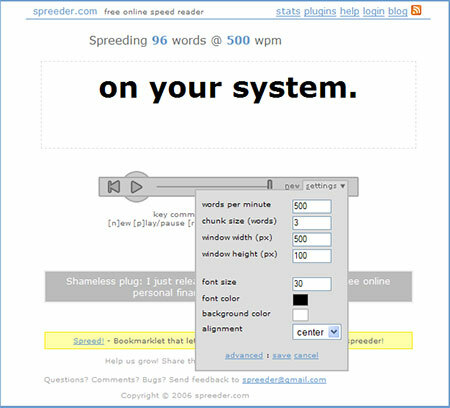 Spreeder - Web balstīta ātrlasīšanas programmatūra