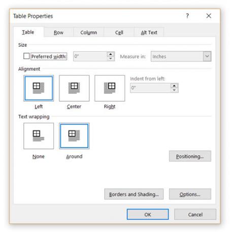 Microsoft Word-Table Properties