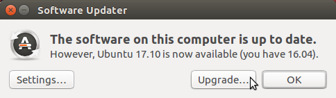 Paziņojums, ka ir pieejams Ubuntu 17.10