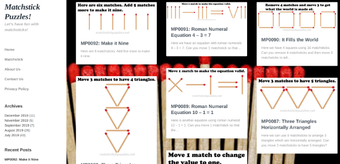 Matchstick Puzzles ir 92 dažādas loģikas un sānu domāšanas mīklas, kuru pamatā ir klasiskās spēles nūjas