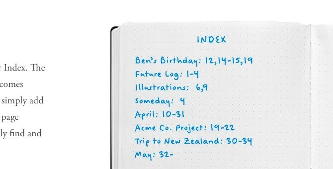 Bullet Journal indekss