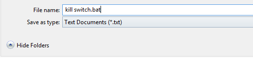 saglabājiet failu kā killswitch bat