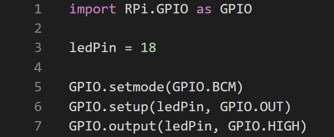 Iestatīšanas kods un gaismas diode uz izvadi, izmantojot RPi. GPIO bibliotēka