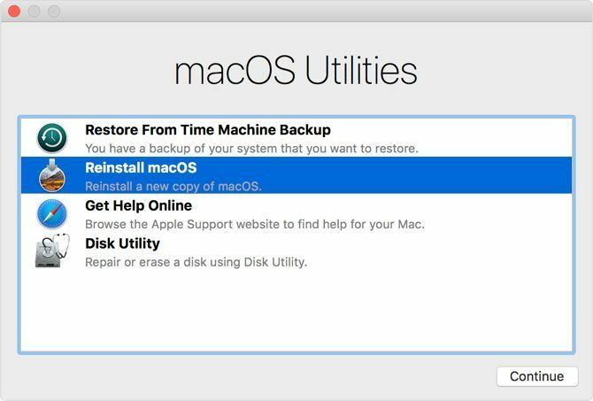 Pārinstalējiet macOS no utilītām