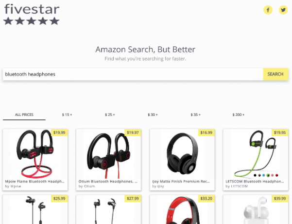 FiveStar ir minimālistiska amazon meklētājprogramma