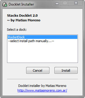 RocketDock + skursteņu Docklet: ne tikai doks, bet arī pilnīgs darbvirsmas organizācijas risinājums [Windows] 2013 04 12 22 48 04 Docklet Installer