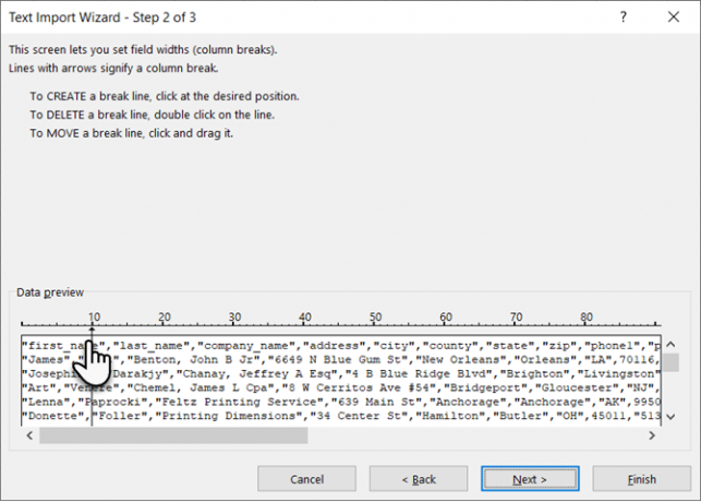 Importējiet fiksēta platuma datus programmā Microsoft Excel